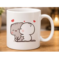 Cute Hugging Cat Coffee Mug  Ceramic Printed Mug | Cute Couple Cat Mug