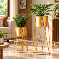 Set of 2  plant pot with Stand Gold